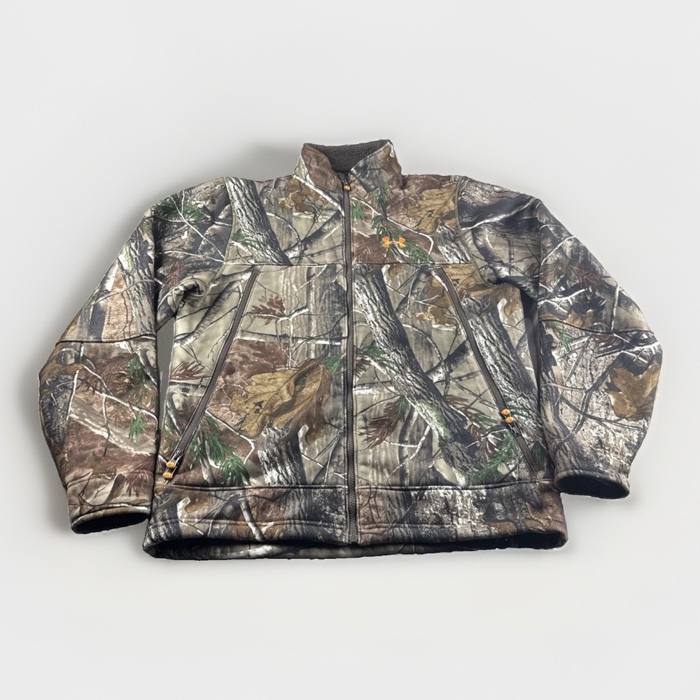 Under Armour Camo Zip Up Jacket Mens M Hunting Outdoors Windbreaker Performance